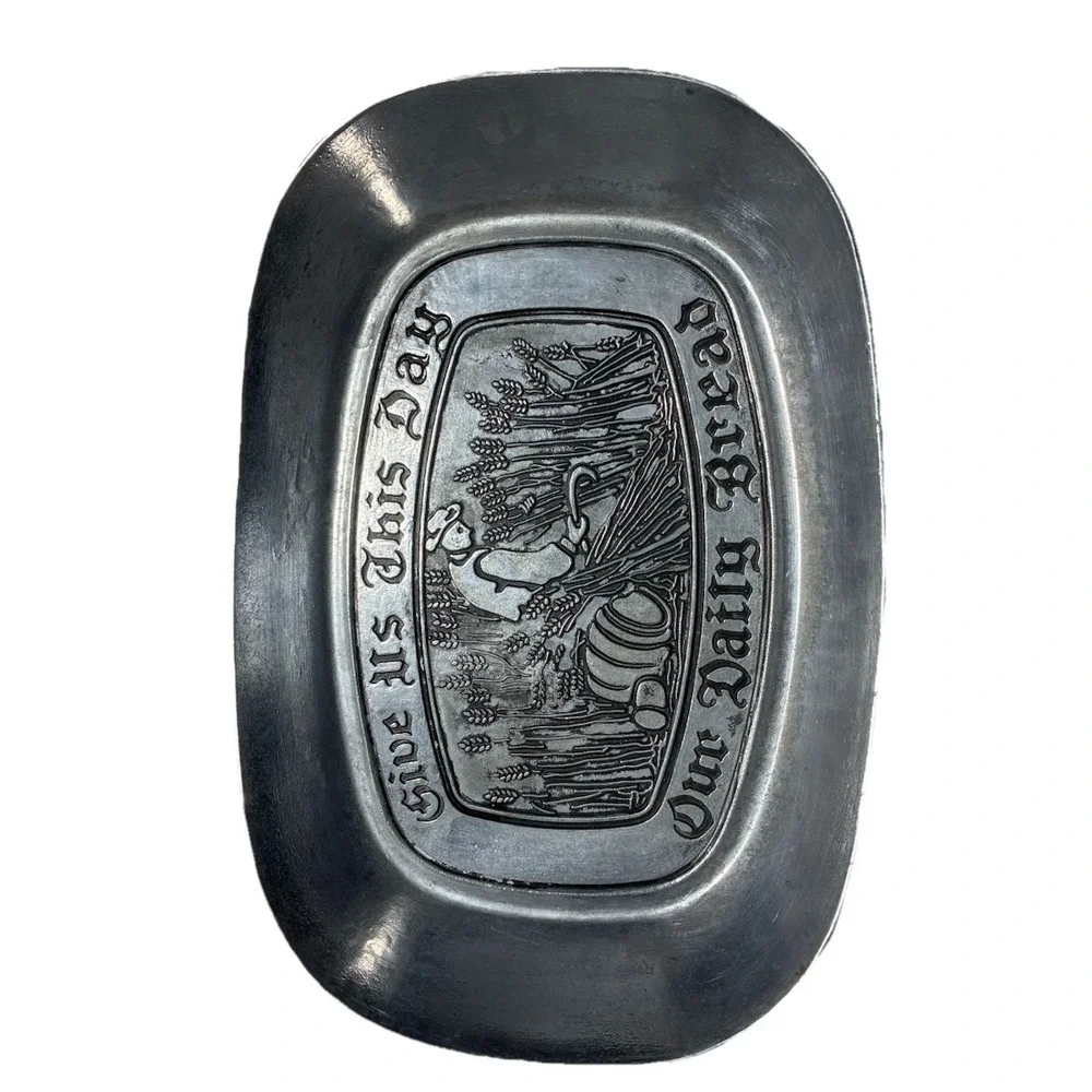 Pewter‎ Bread Tray Give Us This Day Our Daily Bread 8.5x6